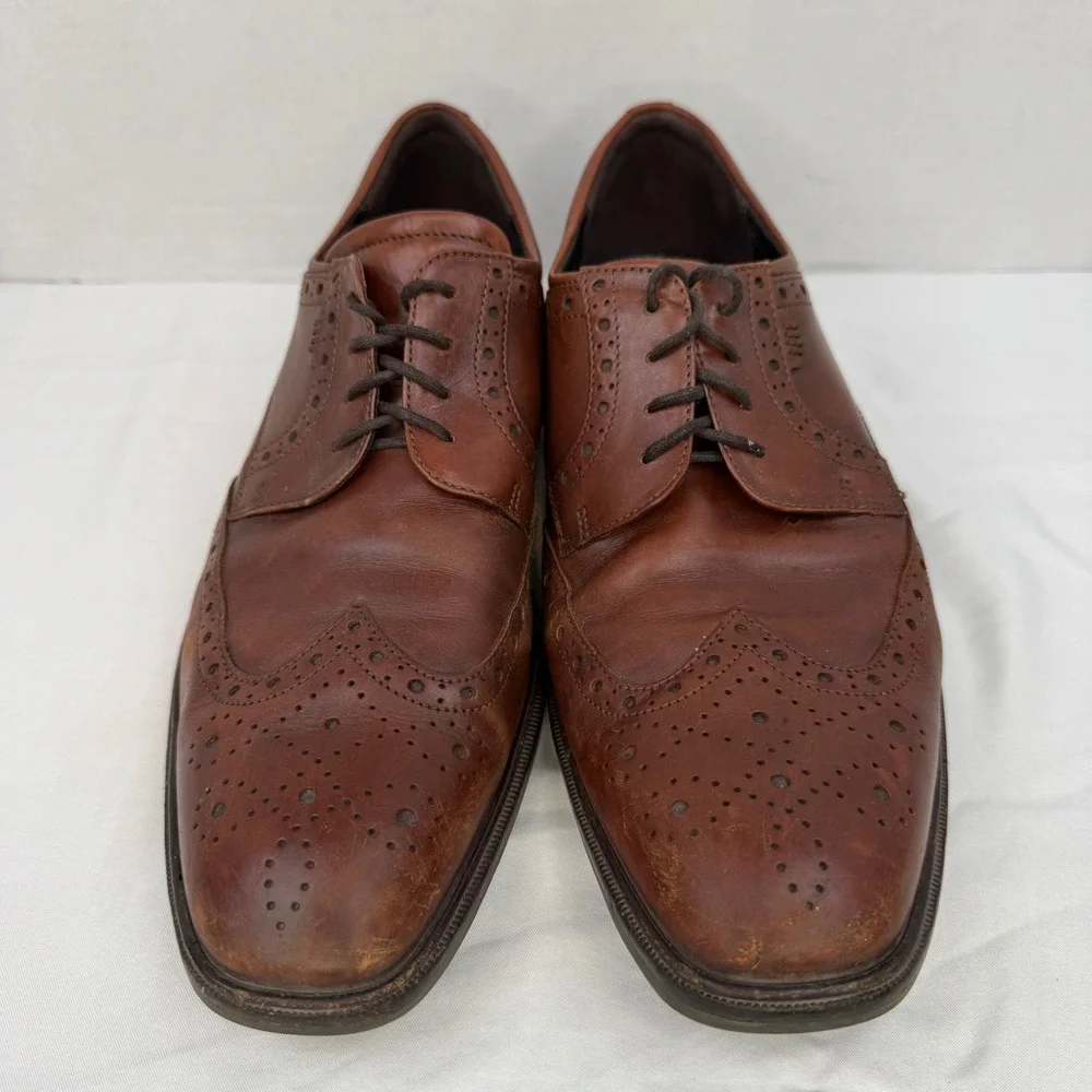 Ecco Mens Dublin Wingtip Oxford Cognac Brown Leather Brogue Dress Shoes Size 43